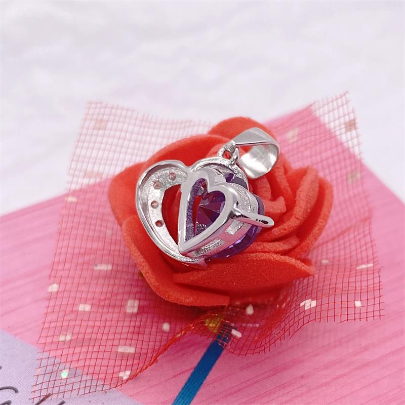 6g Weight Zircon Inlay Material 925 Sterling Silver Zircon Inlay Heart Shape Charms Pendant Necklace