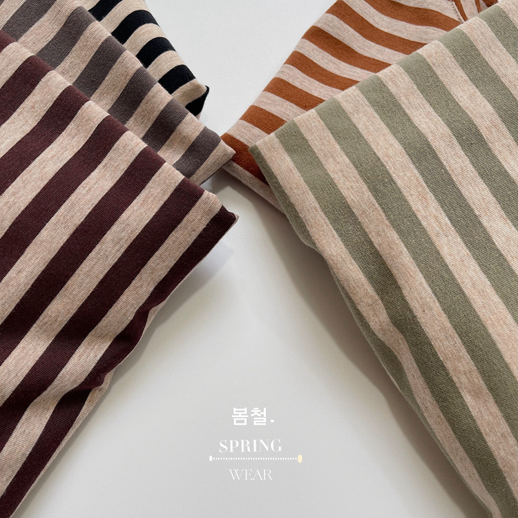 Kaji-kleurenschema~Koreaans klassiek gestreept T-shirt van puur katoen voor kinderen voor jongens en meisjes met een trendy lange mouw_voghion.com