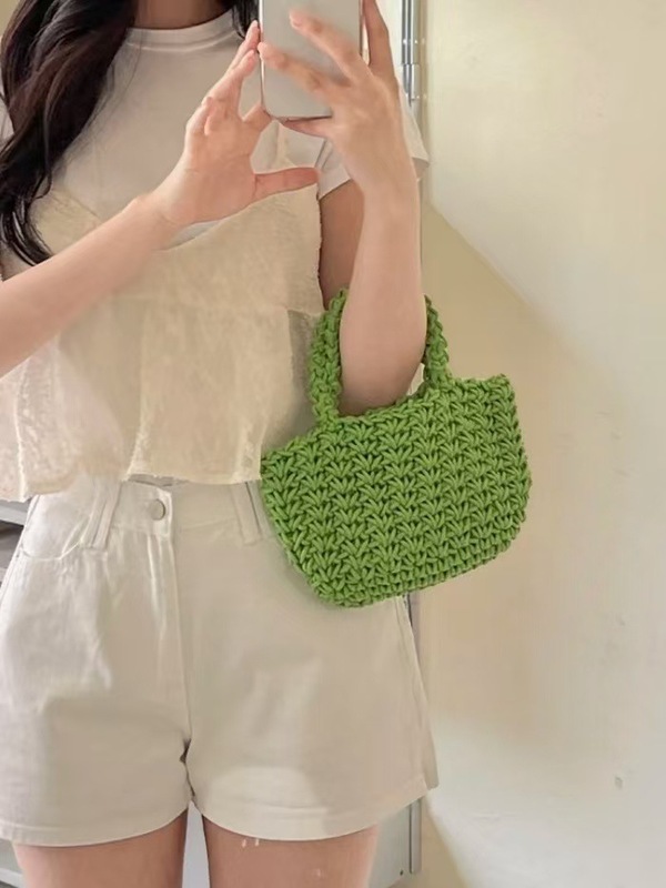 夏季流行针织手提小包包女新款棉线编织菜篮包小众设计手机包|undefined