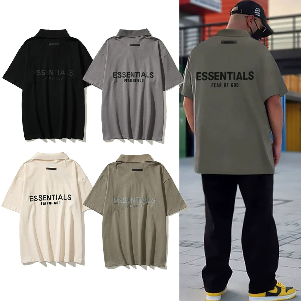 Трансграничный модный бренд FOG с двойной подкладкой ESSENTIALS, прессованная рубашка-поло с короткими рукавами, Мужская футболка