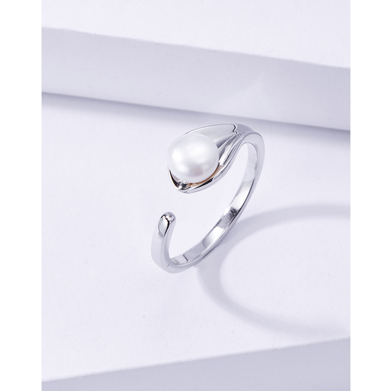 S925 plata esterlina anillo de perlas de agua dulce abierto personalidad de la moda diseño de nicho anillo de otoño e invierno anillo de dedo índice de alto sentido