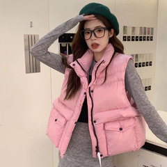潮牌高端鹅绒羽绒马甲女2025秋冬立领坎肩显瘦小个子糖果色面包服