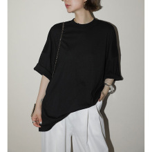 2025 风茧型廓形重磅蝙蝠袖T恤宽松侧开叉夏季大版短袖女