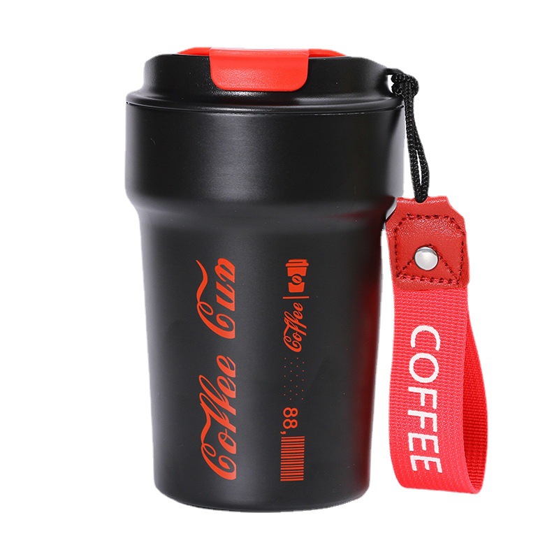 De alto aspecto 304 de acero inoxidable taza de café Internet celebridad coche Cola taza de vacío al aire libre portátil taza con cuerda