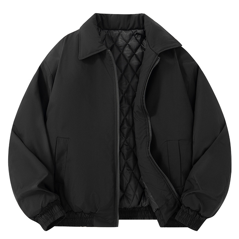Cross-Border Wholesale Flight Jacket Machine Cotton Jacket Men's American High Street Thickened Cotton Jacket Handsome Lapel Short Jacket Black