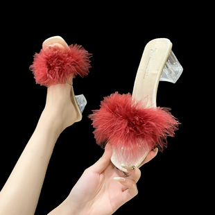 Slippers 2025 New Summer Korean Style High Heels Thick Heel Slide Shoes Bride Bridesmaid Morning Gown Matching Shoes