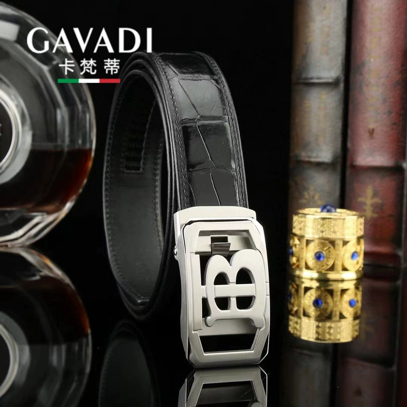 Belt with letters, trousers for leisure, crocodile, genuine leather