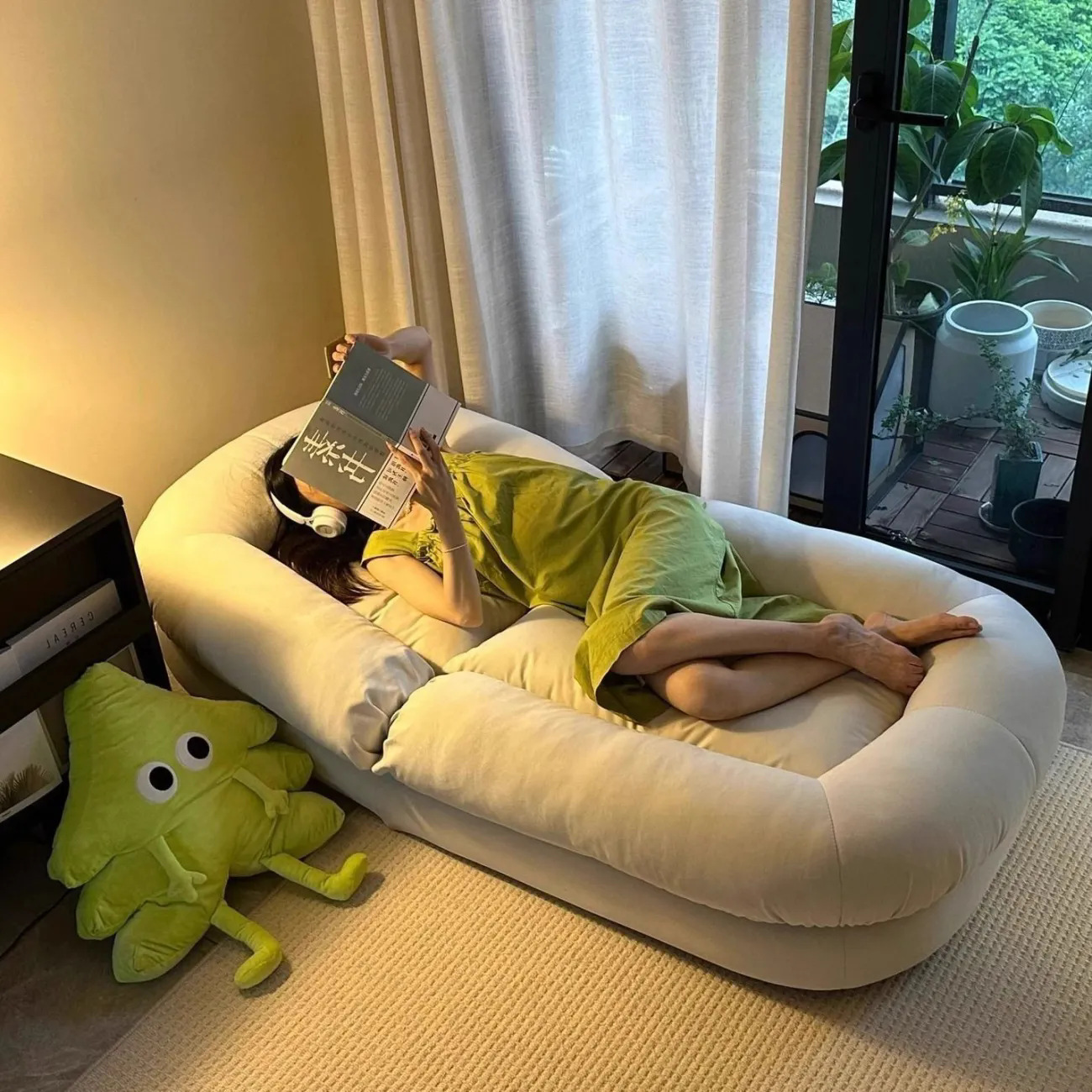 Human Doghouse Lazy Sofa Reclining and Sleeping Single Tatami Folding Recliner Single Balcony Bedroom Sofa Bed