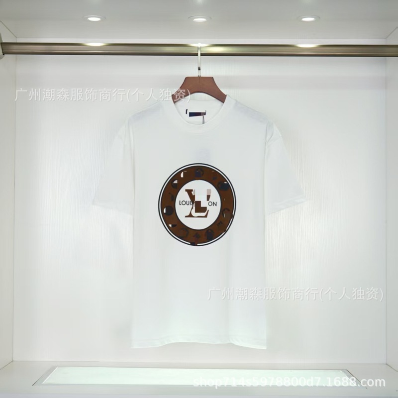 现货跨境奢潮驴家高品质L满印字母短袖外贸经典款圆领男女宽松T恤|undefined