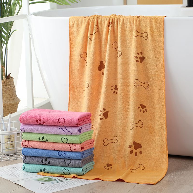 Cross-Border Hot-Selling Product: Cartoon Print Pet Bath Towel with Bone and Paw Prints, Absorbent and Quick-Drying Large Towel for Dogs and Cats