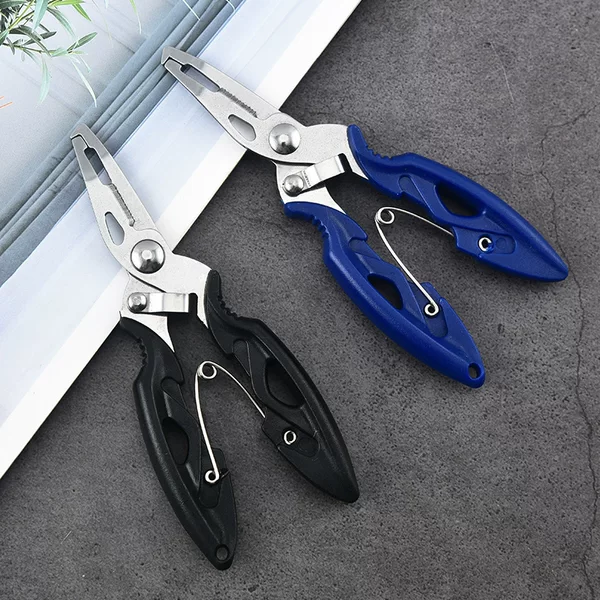 Stainless steel lure pliers for outdoor fishing, convenient curved-nose fishing pliers, multifunctional fishing line cutter, and fish control pliers
