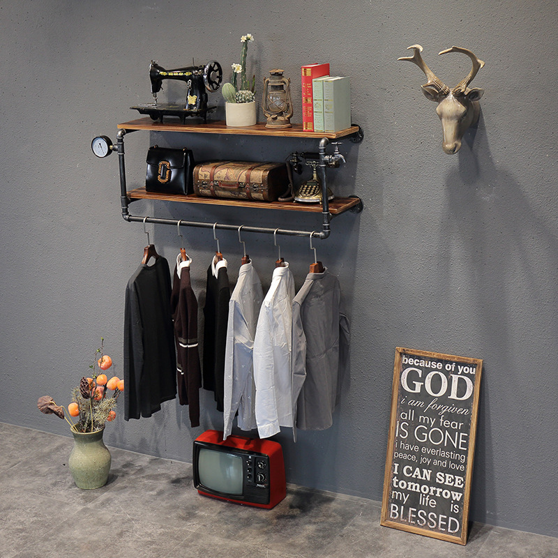 跨境款美式创意铁艺水管衣帽架女装店货架上墙侧挂式服装架