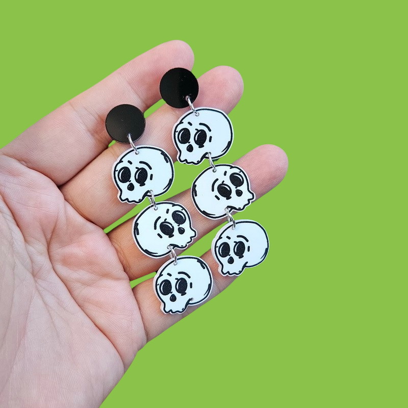 9g Weight Drop Earrings Classification 1 Pair Quantity Festival Occasion 1 Pair Funny Skull Printing Arylic Drop Earrings