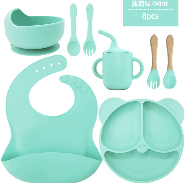 Set, bib, dinner plate for ears, silicone mint glass, 8 pieces, 115G
