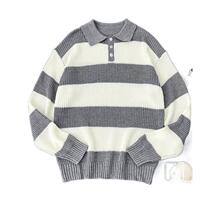 M 17597 Polo Collar Striped Knit Sweater ���I�l�yᘿ���