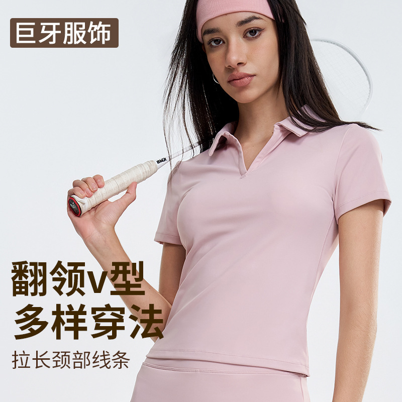 Tennis Polo Shirt Summer Outdoor Running Quick-drying Llip Sports Top Women's Yoga Clothes Fitness Short Sleeve