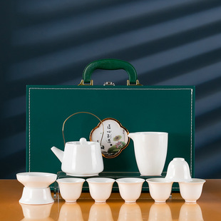 Complete set of white porcelain tea set ceramic kung fu tea set office and home business tea set gift box
