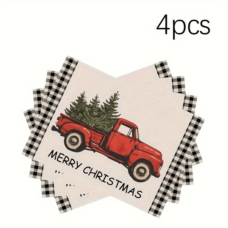 Transfronterizos lino almohadilla de mesa Aliexpress TEMU Amazon almohadilla de mesa cuadrada búfalo rojo almohadilla de Navidad Día de la Independencia