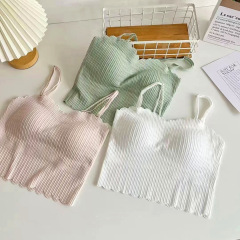 日系清新甜美皺皺布無鋼圈可調節吊帶背心夏季簡約內衣可外穿抹胸