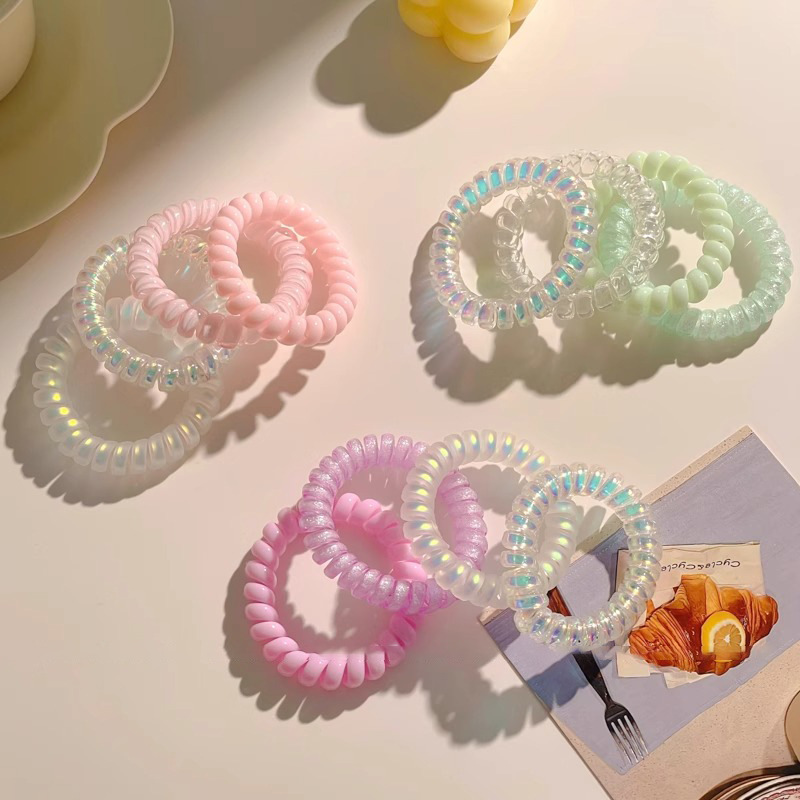 Moda de color gelatina esmerilado cabello telefónico bucle de cabello de alta elasticidad duradera correa de goma simple mujer cabeza de cabello de cola de caballo toque de cabello