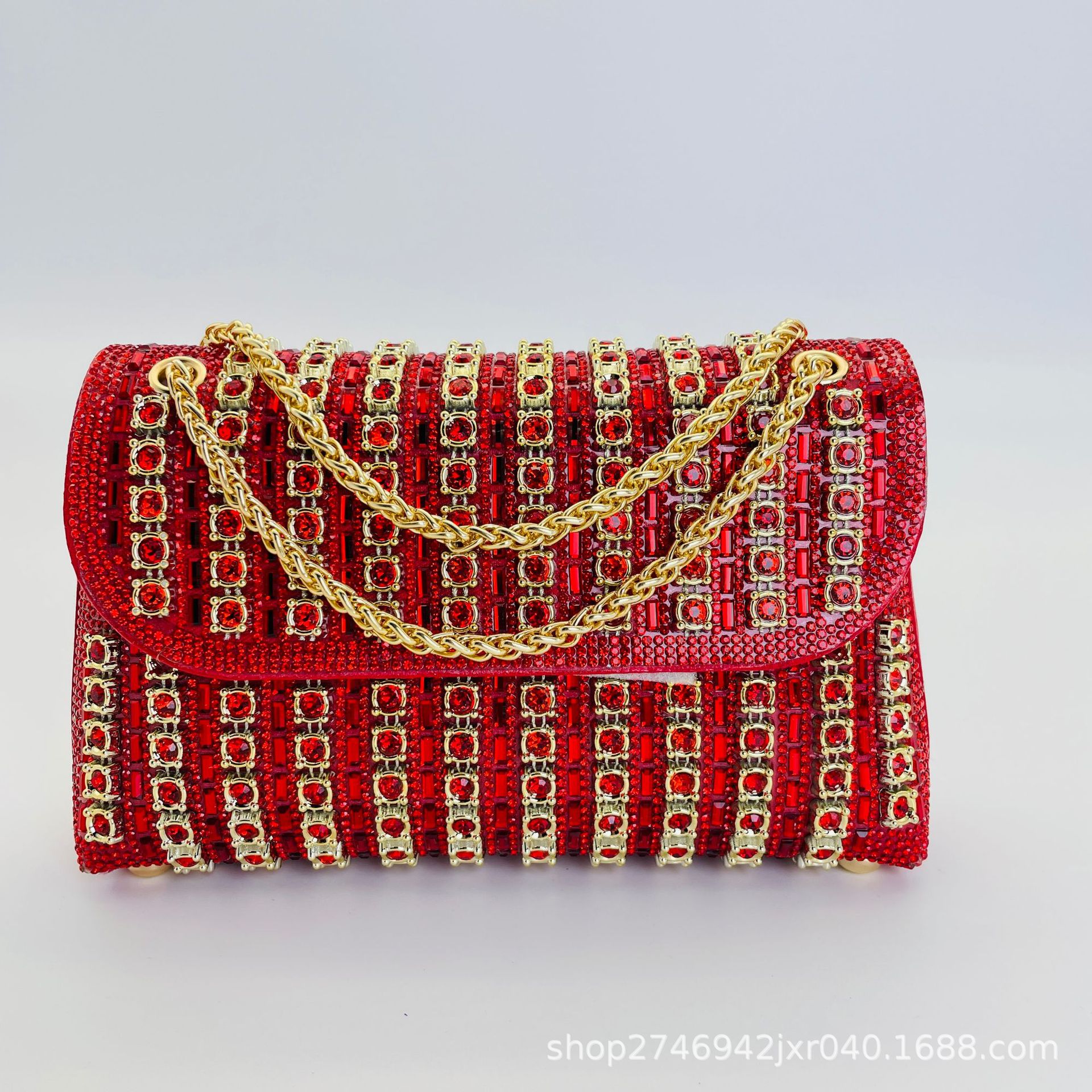 Cross-Border Amazon New Gemstone Evening Bag Diamond-Inlaid Elegant Party Clutch Handbag For Women European And American Style - Thumbnail 7