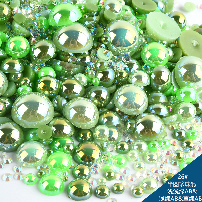 仿珍珠混尺寸混装ABS半圆珍珠树脂平底钻套装DIY饰品配件跨境批发|undefined