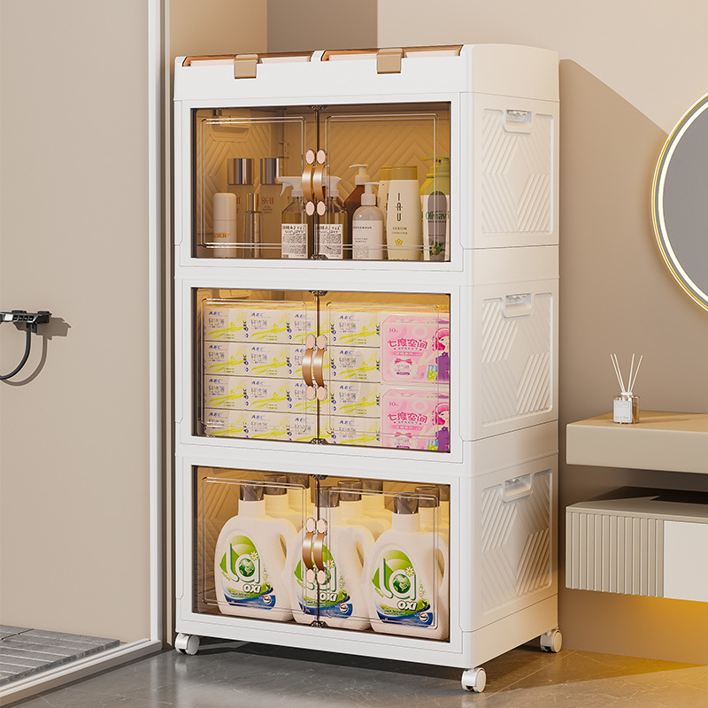 Caja de almacenamiento plegable transparente instalación libre Puerta Abierta gabinete de almacenamiento ropa del hogar ropa interior caja de almacenamiento