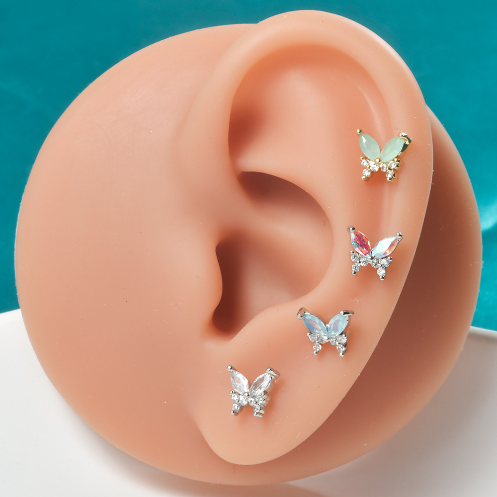 1 Piece Artistic Butterfly Stainless Steel Inlay Turquoise Zircon Ear Studs display picture 1