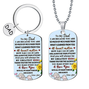 Amazon Cross-Border New Color Printed Keychain Dad Father's Day Birthday Gift Stainless Steel Necklace to My Dad