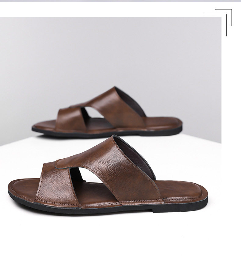 Dép sandal nam quai ngang hở mũi kiểu retro, đế cao su êm chân, cỡ lớn — nâu, đen chi tiết 16