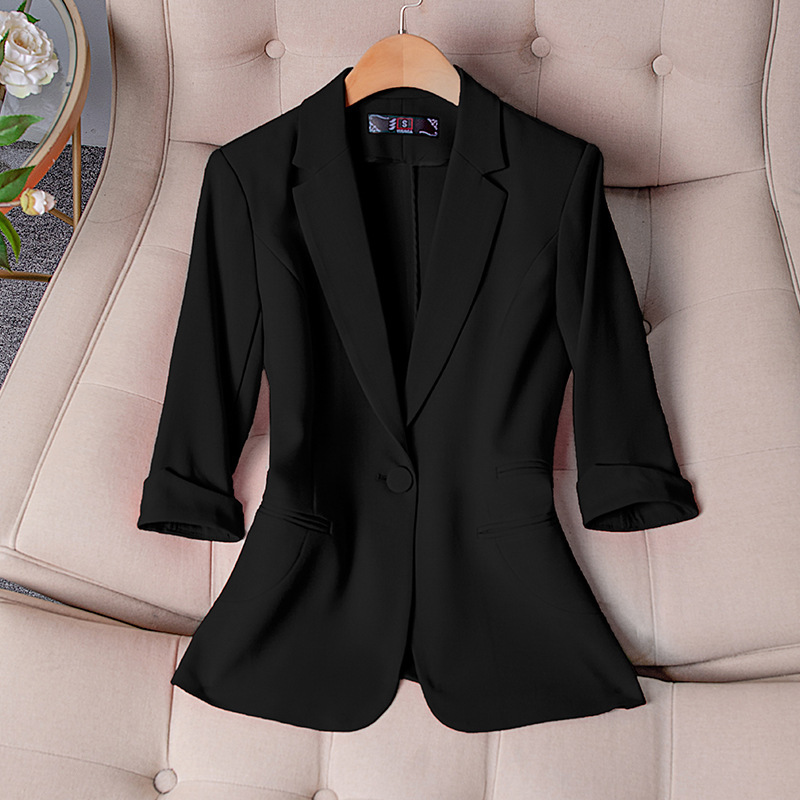 Black Blazer Women's Thin High-End Casual Fashion Elegant Three-Quarter Sleeve Versatile Casual Small Suit Top Black Blazer Women's Thin High-End Casual Fashion Elegant Three-Quarter Sleeve Versatile Casual Small Suit Top