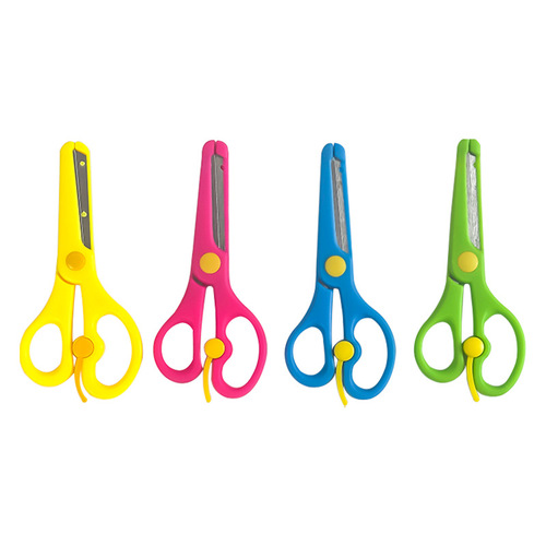 Factory wholesale children's effortless elastic DIY scissors with plastic edge and rounded tip, non-slip DIY handicraft paper cutting scissors