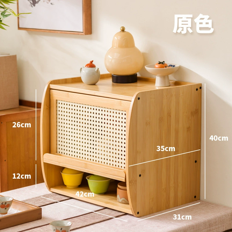 Japanese table storage system from natural wood, tea set