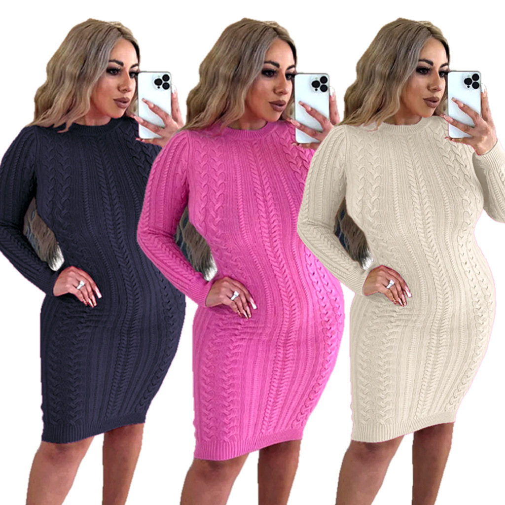 Robe pull pour femmes, couleur unie, Sexy, mode, F301_voghion.com