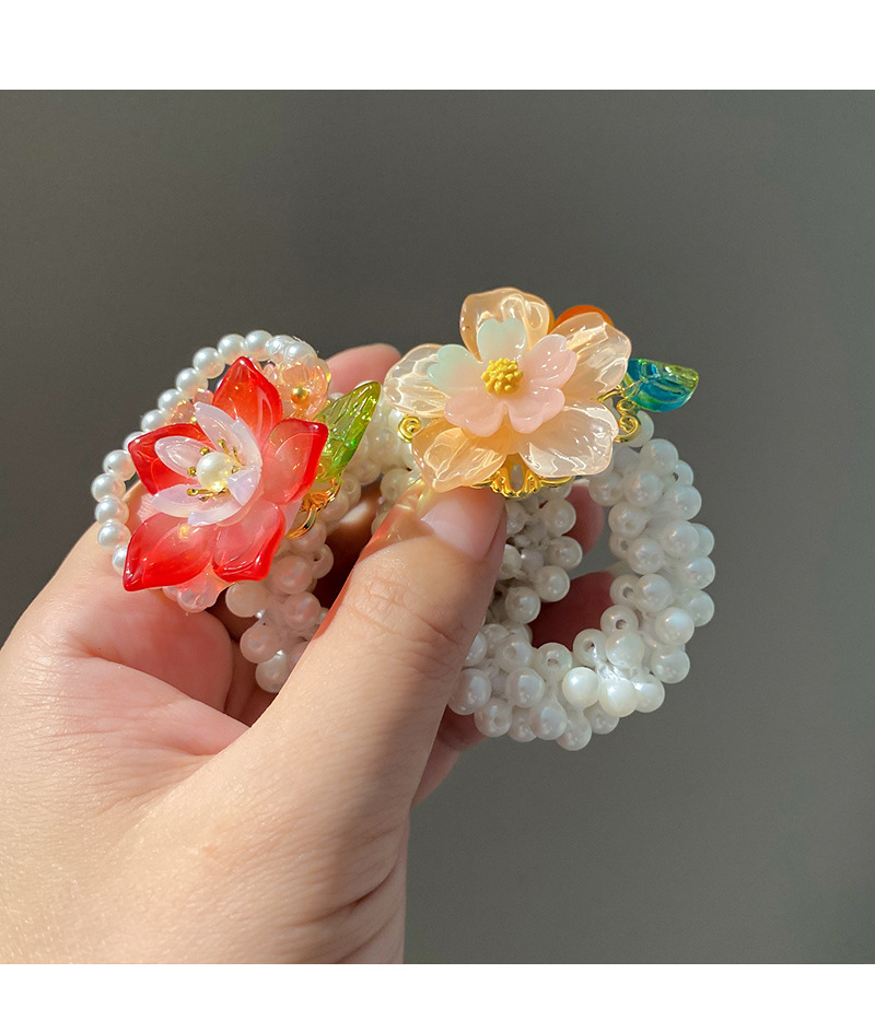 25g Weight Hair Tie Hair Accessories Type Elegant Kid'S Flower Imitation Pearl Resin Beaded Hair Tie