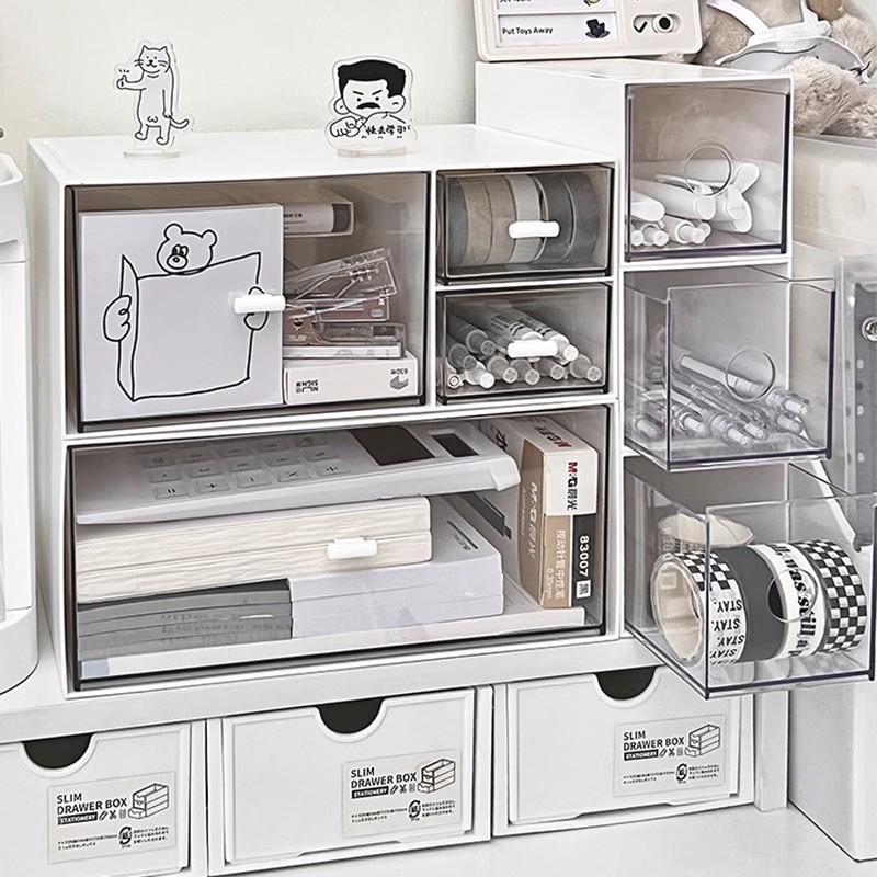 Desktop Storage Box Dormitory Desk Stationery Book Drawer Type Organizer Dustproof Office File Transparent Storage Rack