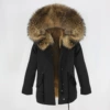 (Single fur collar) black + black raccoon fur + black artificial fur with inner transparent