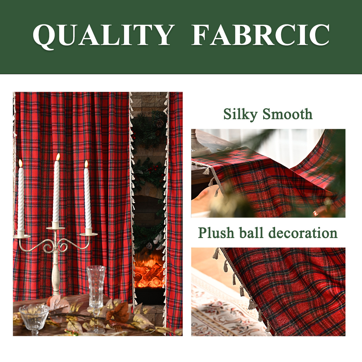 Transfronterizo escocés rascadas cortinas de encaje cortinas navideñas americanas cortinas retrógradas cortinas de cuadros rojos
