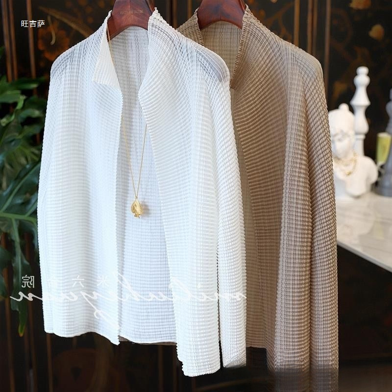 Extra Large Size 150kg Summer Pleated Pure Color Jacket Men's Tops Elegant Long-Sleeved Sun Protection Outer Cardigan Jacket Men's 2