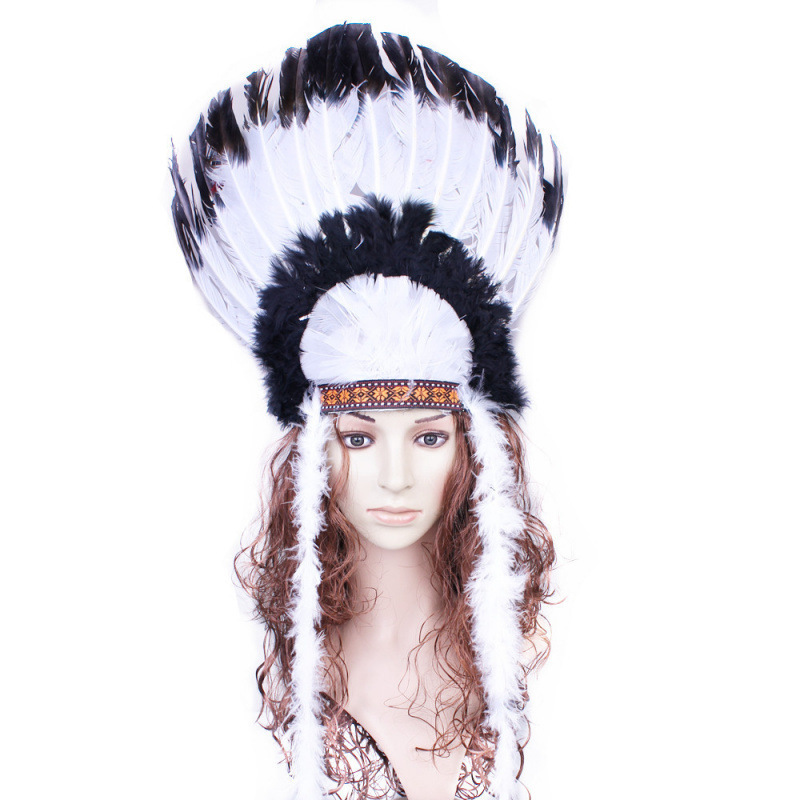 1 Halloween Savage COS pluma tocado pluma indio tocado pluma negro rojo blanco sombrero jefe indio