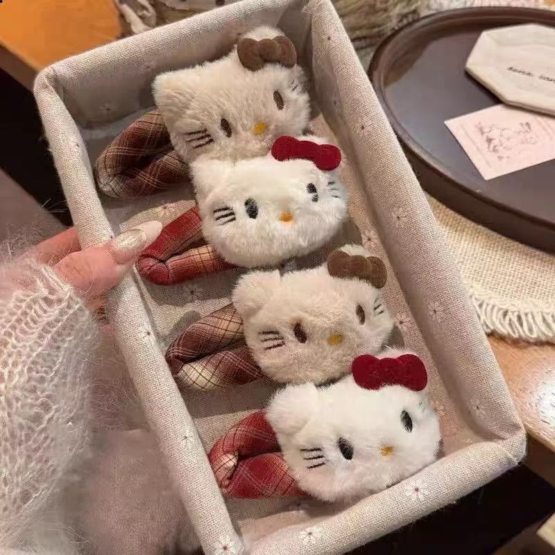New sweet plaid Kitty hair clip for women, cute cartoon plush side clip, BB clip hair accessory New sweet plaid Kitty hair clip for women, cute cartoon plush side clip, BB clip hair accessory