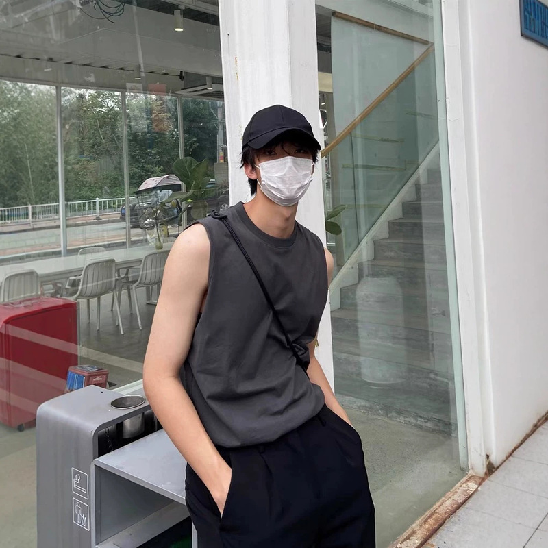 Pure Cotton Sleeveless Vest Men's T-Shirt Loose Large Size Sports Vest Wide Shoulder Round Neck Top Wholesale Dropshipping