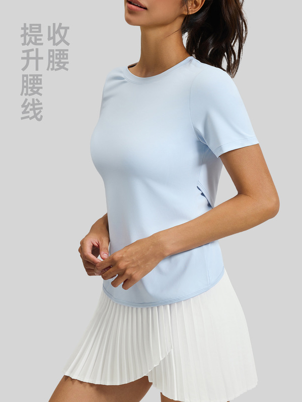 Juyitang バック中空クロスヨガバック Tシャツラウンドネックフィットネスヨガウェア半袖|undefined
