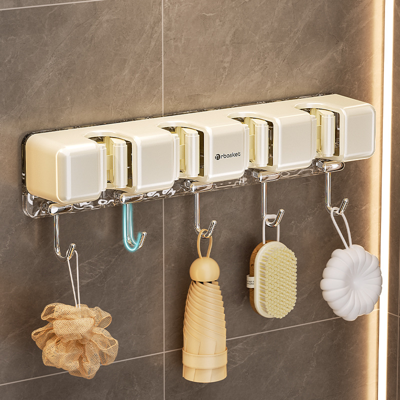 Estante de la fregona gancho fregona clip Punch-free montado en la pared baño fregona rack de almacenamiento fuerte hebilla fija escoba clip