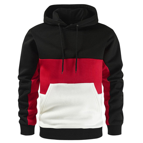 New Autumn/Winter Men's Fashion Color Block Hooded Sweatshirt, Hot Selling Western Men's Striped Hooded Sweatshirt