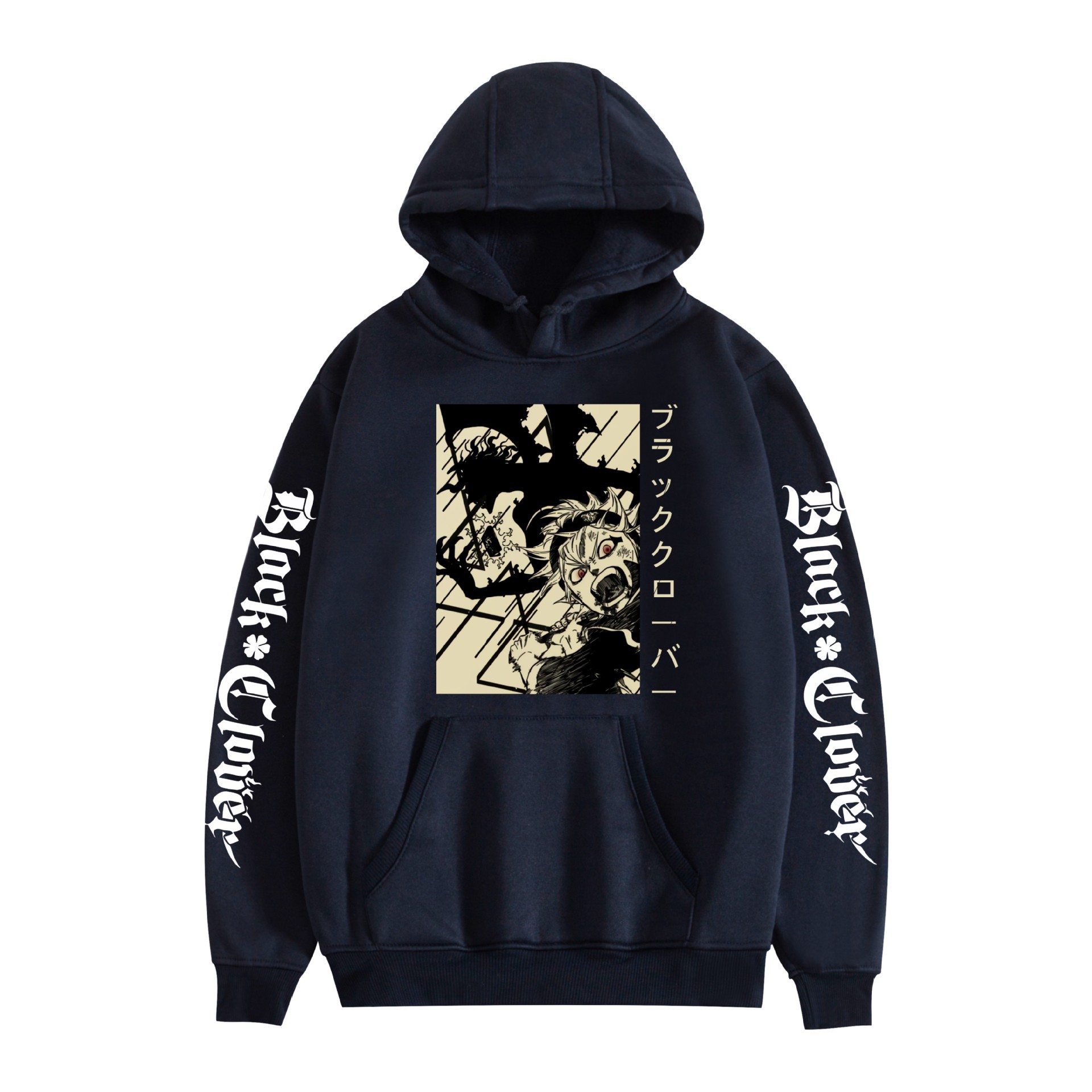 Suéter con capucha periférico de animación de trébol de cuatro hojas negro bidimensional marca de moda sudadera con capucha suelta casual más chaqueta de terciopelo nuevo