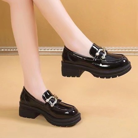 2026 primavera y verano coreano tacones gruesos perezosos zapatos Lefour con suela gruesa zapatos Mary Jane zapatos de cuero para mujeres viajeros