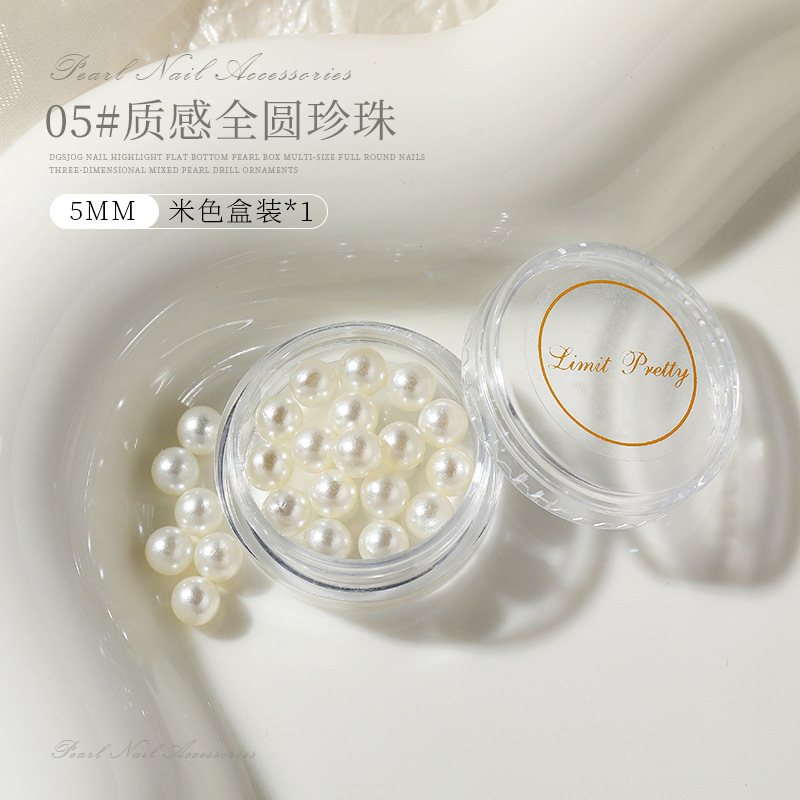 Estilo japonés de uñas perla tridimensional plana tamaño mixto joyería bola redonda accesorios de uñas diamante brillante perlas de color beige puro