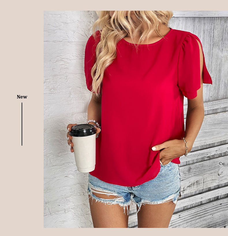 Camicia a fessura a maniche corte girocollo tinta unita_voghion.com