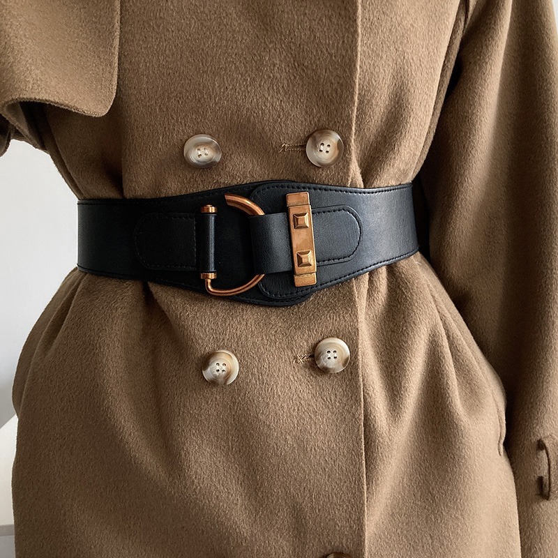 Waistband women's decorative coat suit black elastic belt punch free fashion retro niche personality belt_voghion.com